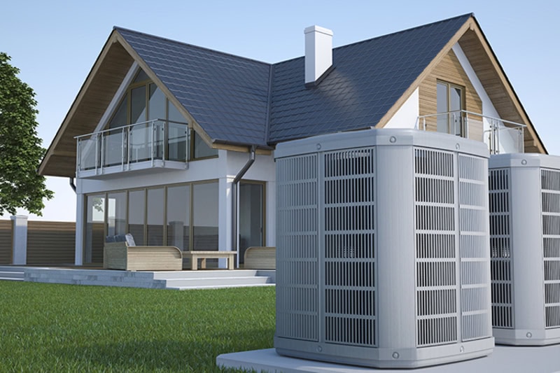 Digital illustration of two air conditioning units outside residential home.