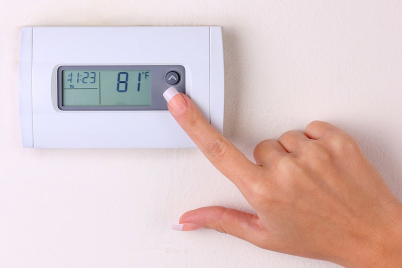 A person controlling a thermostat.